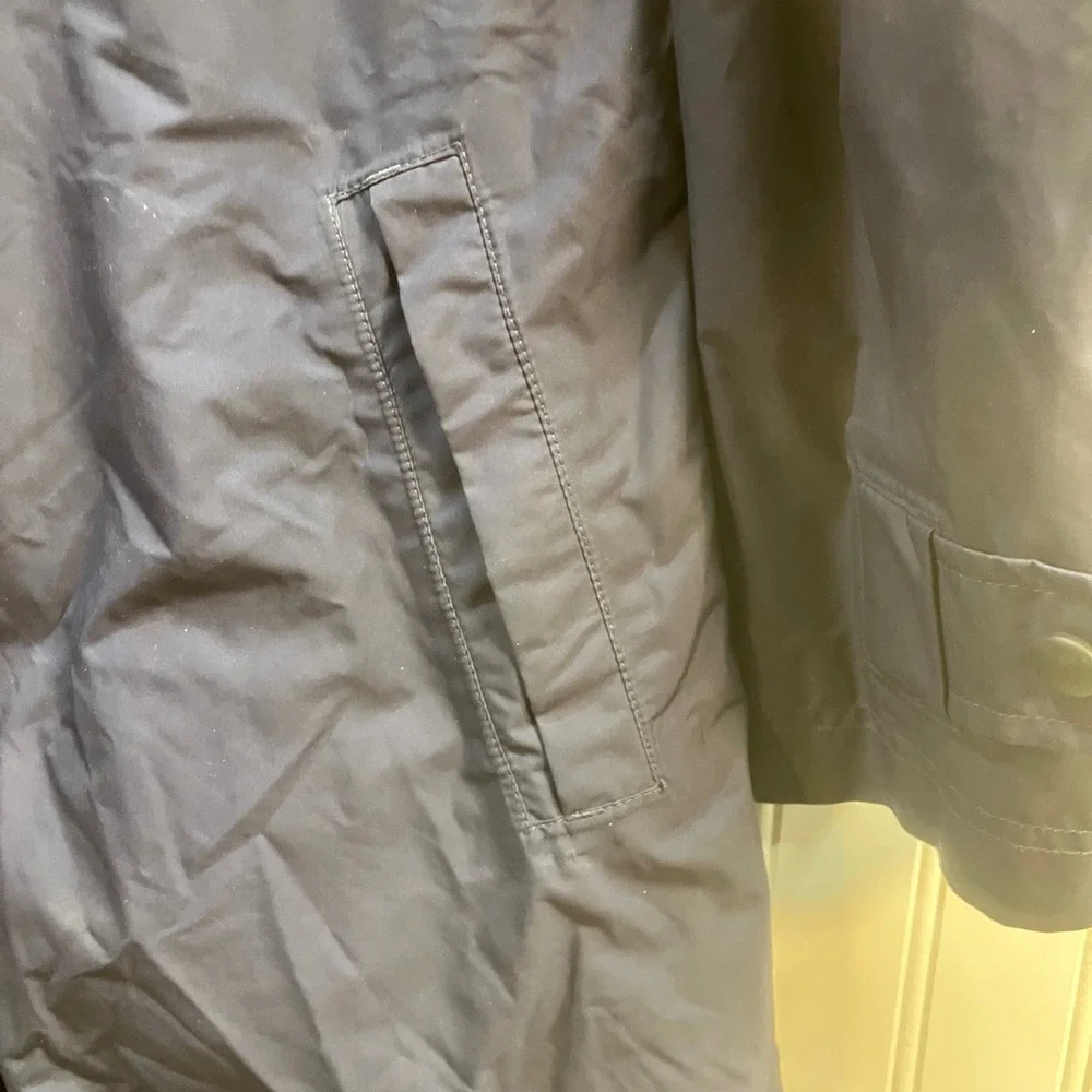 LL Bean Womens Small Regular Navy Blue Long Hooded Rain Coat Plaid Flannel Lined - Picture 9 of 14